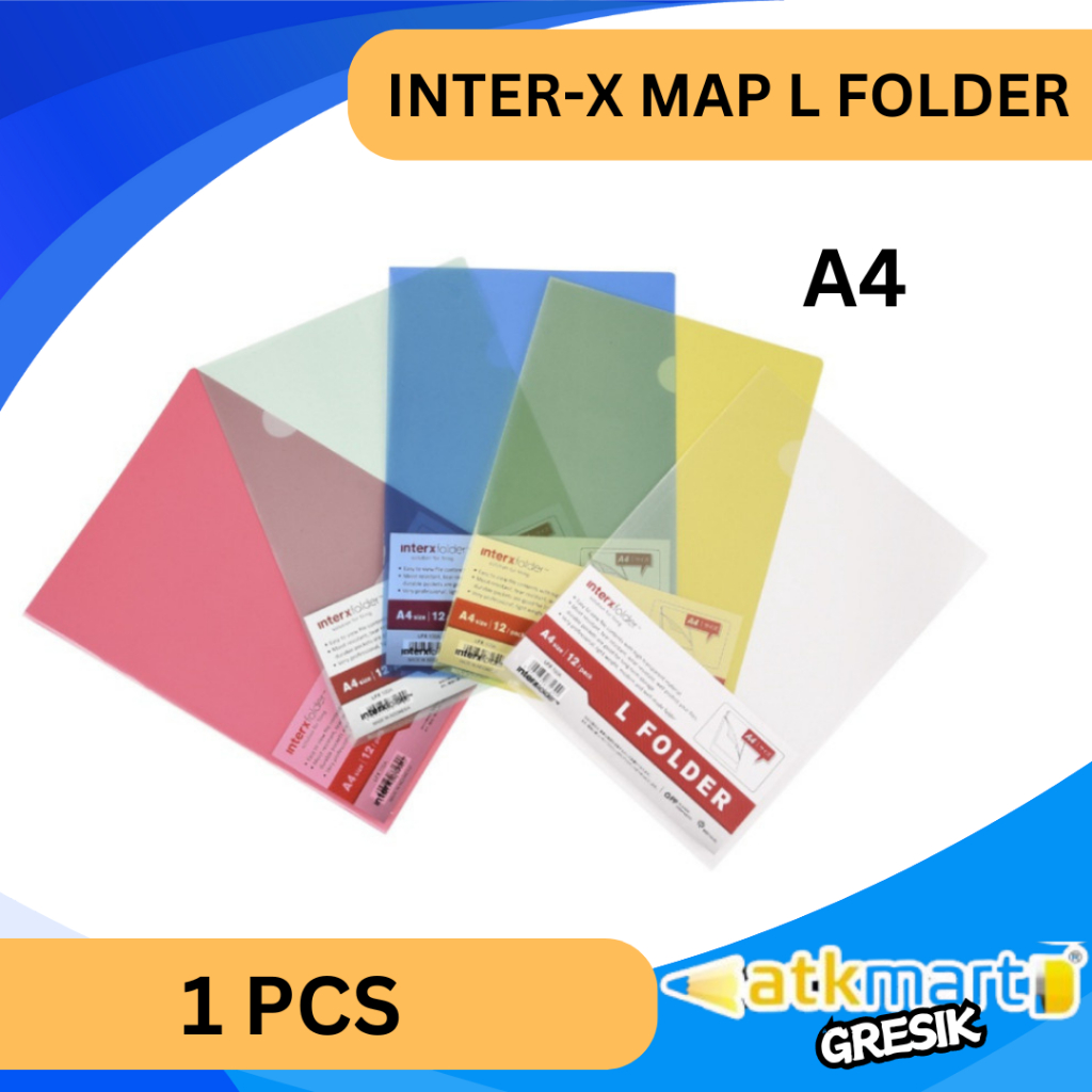 

INTER-X MAP L UKURAN A4 CLEAR SLEEVES WARNA BENING KUNING BIRU MERAH HIJAU MURAH MAP PLASTIK (1 PCS)