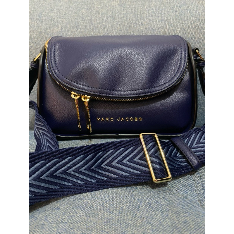 Tas Wanita MJ Groove Bruci Kulit Asli Kulas Warna Navy Tali Webbing