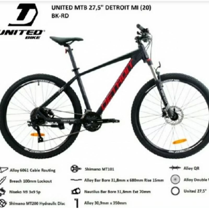 SEPEDA GUNUNG MTB 27,5 INCH UNITED DETROIT 2.0 / DETROIT MI ALLOY MURAH SURABAYA CICILAN KREDIT GARA
