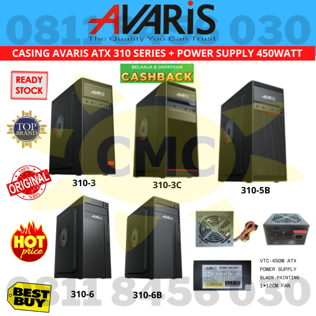 Casing PC Komputer Case ATX AVARIS 310 Series Include PSU 450WATT