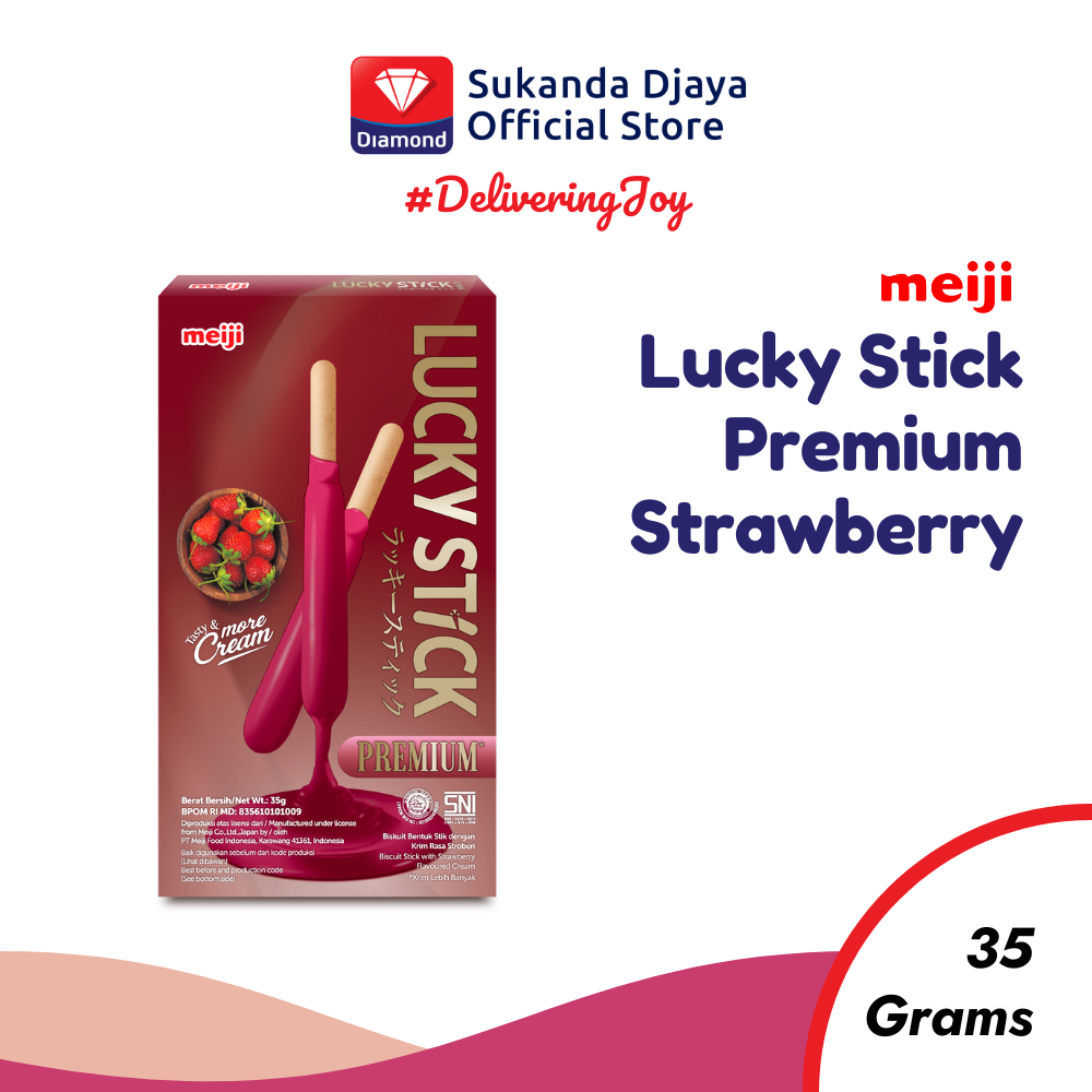 

Meiji Lucky Stick Premium Strawberry Biscuit Snack Ringan 35 GR