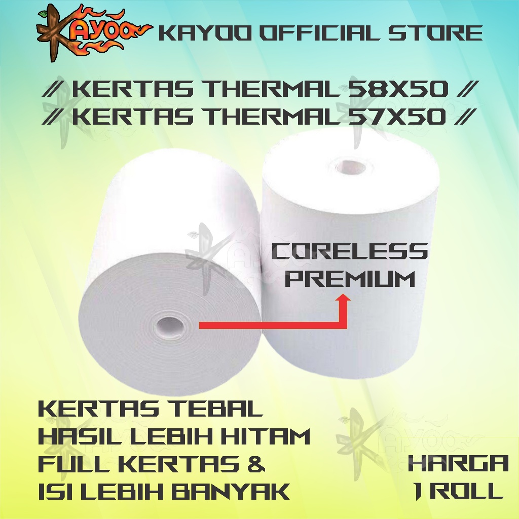 

KERTAS THERMAL STRUK KASIR / PPOB PAPER ROLL 57X50 58X50 CORELESS TERMAL POS RECEIPT MINI PRINTER BLUETOOTH 58MM 57X50MM 58X50MM PANDA VSC EPPOS IWARE CORELESS TANPA CORE