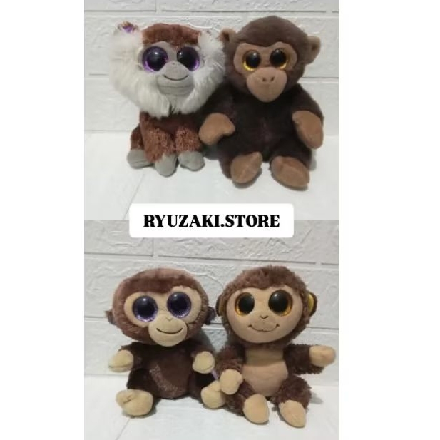 Boneka TY Beanie Boos & Babies Monkey Series / Mabel Mata Belo Monyet / Mata Glitter - PL