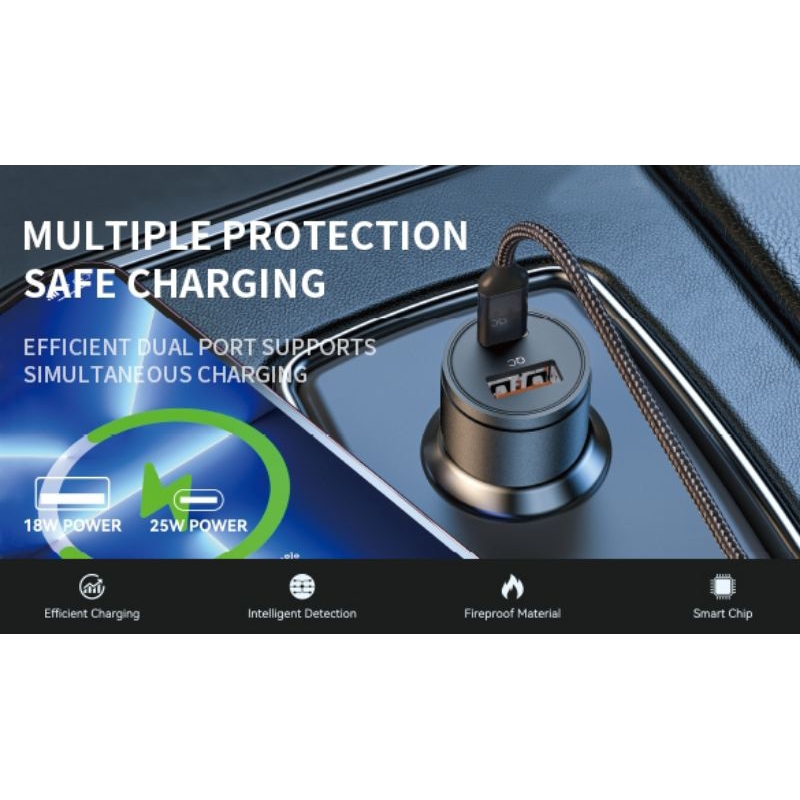 car charger charger hp di mobil 48 Watt fast charger tipe c dan usb foomee
