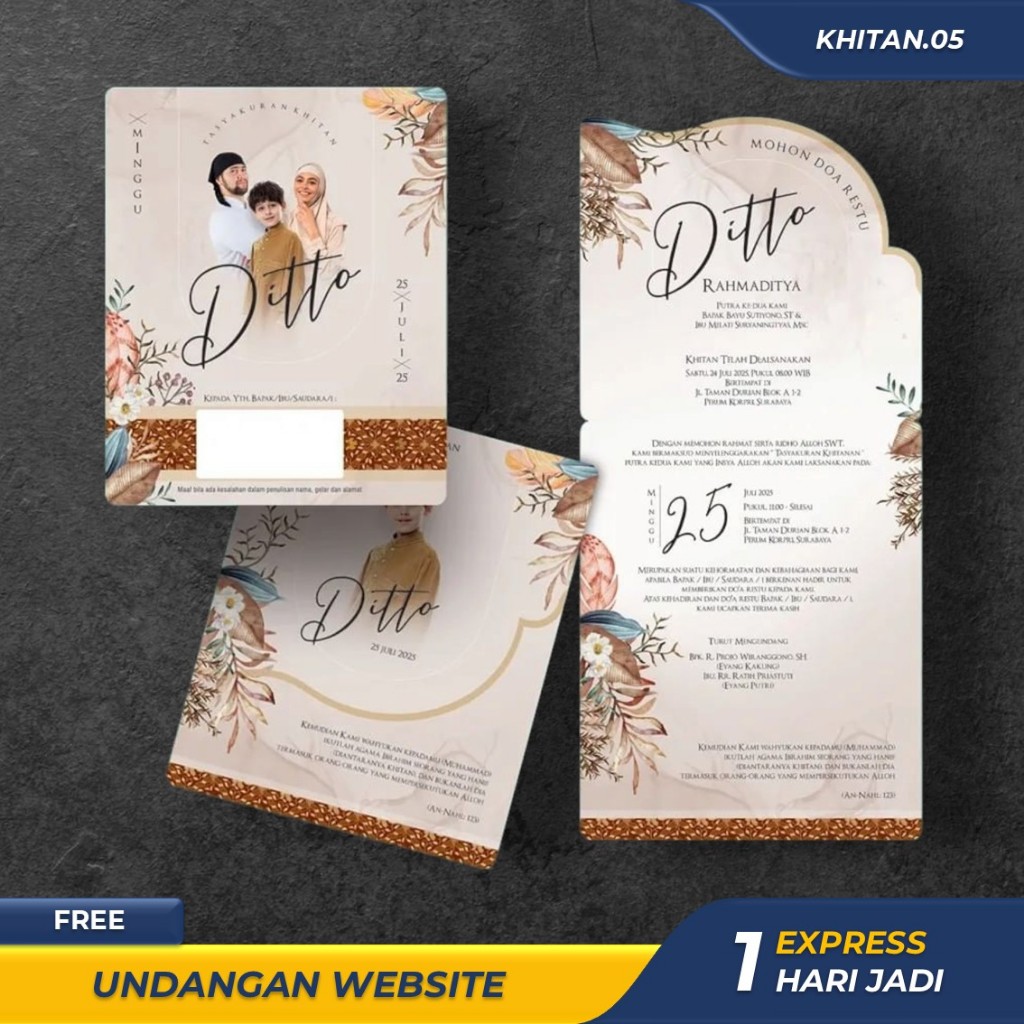 CETAK UNDANGAN KHITANAN SUNATAN AESTHETIC ELEGANT SIMPLE MURAH SOFTCOVER CUSTOM FOTO LIPAT 2 BAHAN T