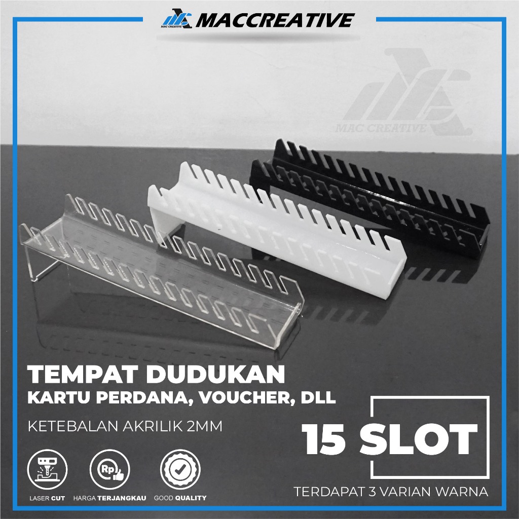 DUDUKAN KARTU PERDANA VOUCHER - STAND KARTU PERDANA AKRILIK - ACRYLIC STANDING LEBAR 3,5 cm - 15 SLO
