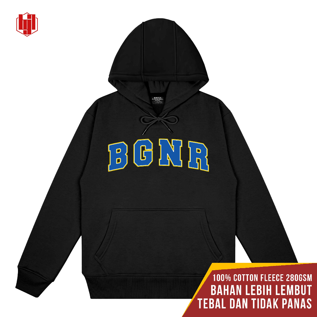 Hoodie Hitam BGNR Cotton Fleece 280Gsm BGNAPPRL