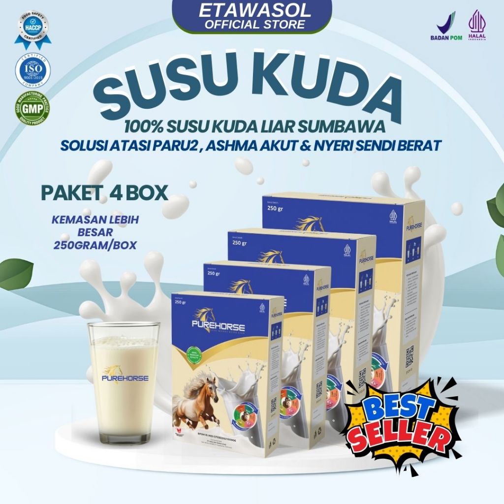 

Susu Kuda Pure Horse 100% Original dari Sumbawa Cepat Atasi Sesak Nafas Akut dan Nyeri Sendi Berat Kemasan 250gram Paket 4 Box