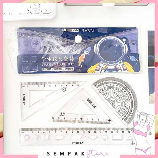 

SS Penggaris Set 4IN1 20Cm Penggaris Lentur Bening Isi 4Pcs Lucu Ruller Set Transparant Perlengkapan Sekolah Menggambar Pelajar Mahasiswa Motif Polos Kemasan Ziplock