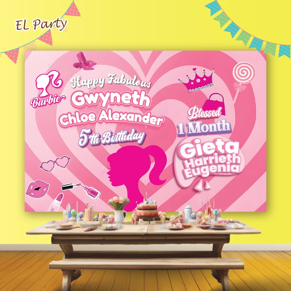 Banner Ulang Tahun BARBIE Spanduk Ultah Kostum Karakter Background Backdrop Dekor Birthday Party