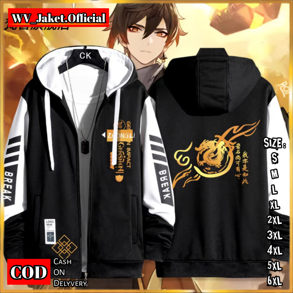 WareVisible Jacket Hoodie ZIPPER GENSHIN ZHONGLI Oversize Korean Style Unisex Premium FLEECE