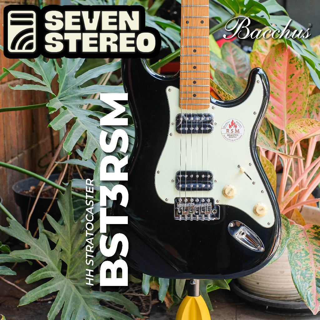 Bacchus BST3RSM Roasted Maple Stratocaster HH Electric Guitar Black