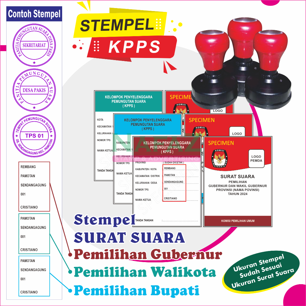 

STEMPEL KPPS PEMILU SURAT SUARA PILKADA PILGUB PILBUP PILWALKOT PPS TPS SEKRETARIAT TANDA TANGAN