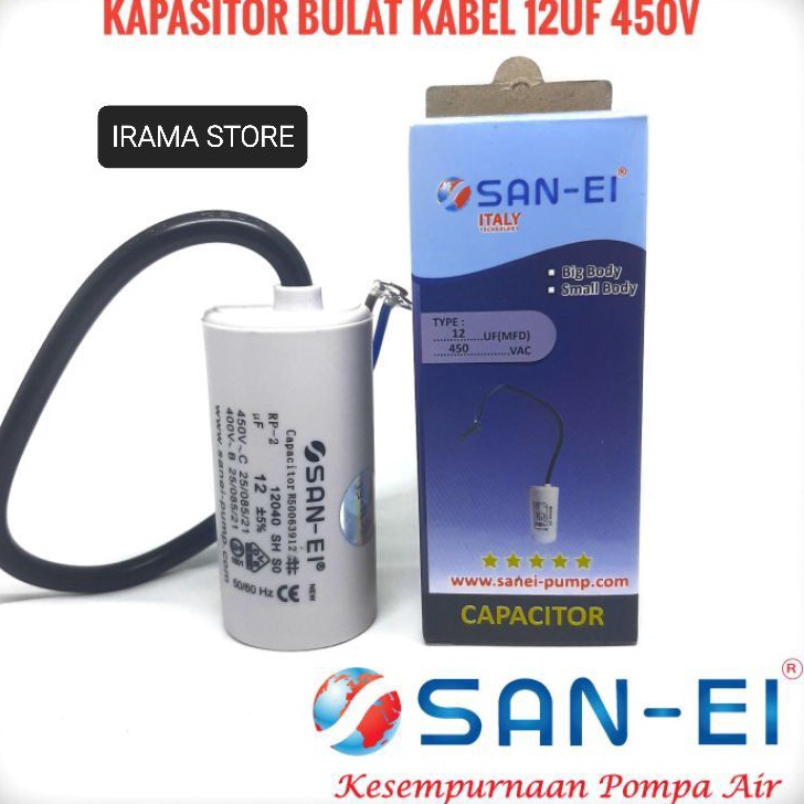 SAN EI Kapasitor Bulat 12uf 45V Kapasitor Kabel Pompa Air 12 uf 45V RAH