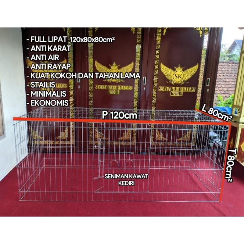 Kurungan jemur ayam galvanis lipat 120*80*80 cm