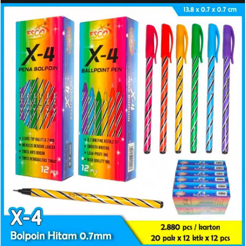 

Pulpen 12 Pcs/ 1 lusin X-4 ESCO Hitam Bolpoin Lilin