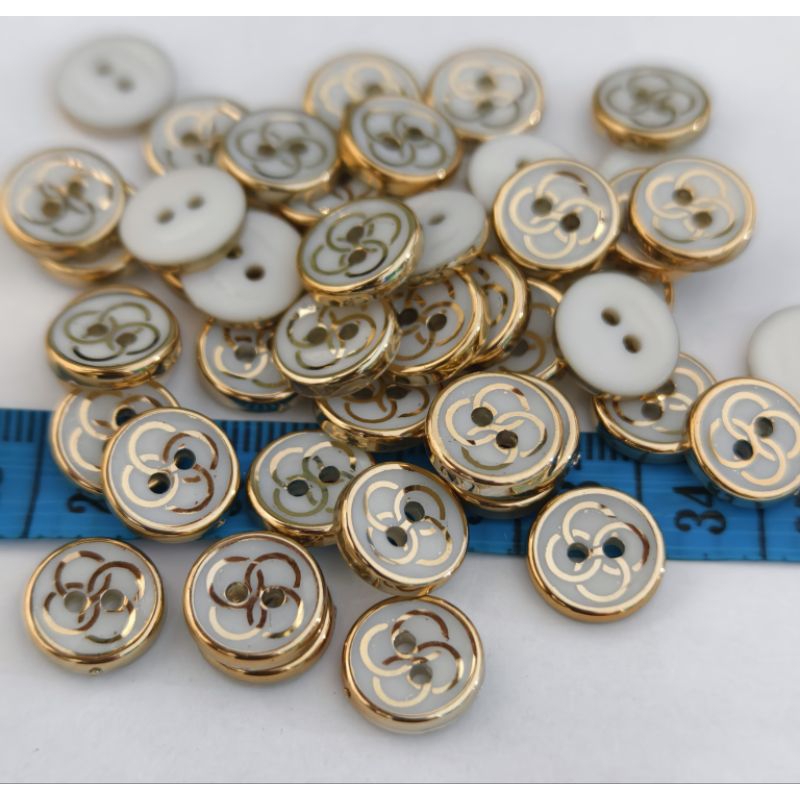 100 Pcs Kancing baju Kemeja  hias Putih hitam hias motif Ring 11 mm 13 mm