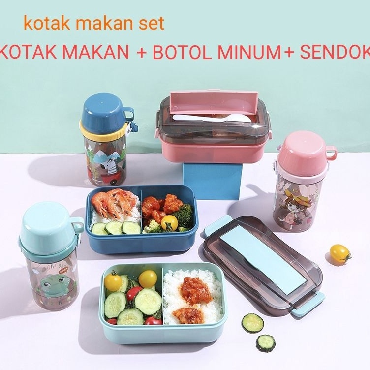 Garansi Pembayaran  Set Kotak Makan Anak  Botol  Sendok Tempat Makan Sekolah Paket Lunch Box Hemat G