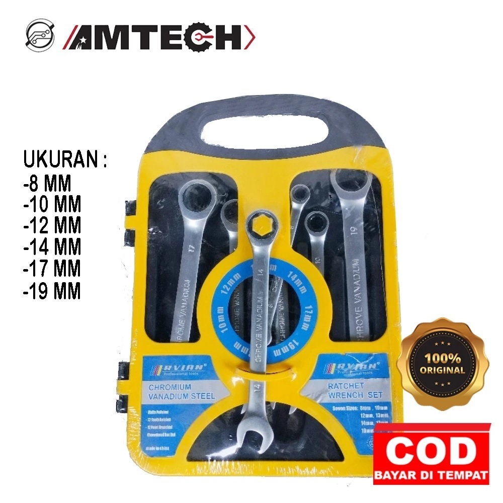 kunci ring pas rachet /TERBARU Kunci pas ring ratchet set 7 pcs rvian kunci ring pas 8 - 19 mm