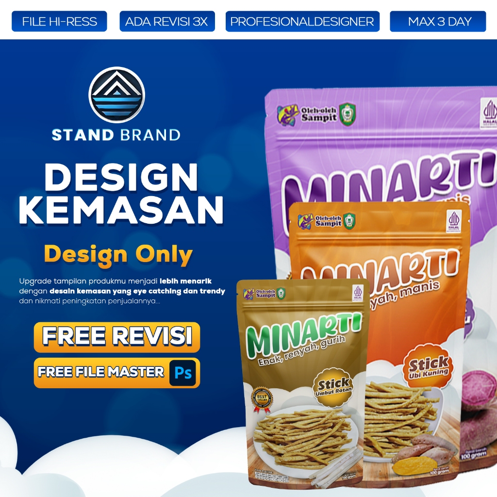 Jasa Desain Kemasan Packaging Makanan Snack Standing Pouch