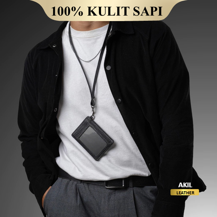 

ID Card Holder Name Tag Kulit Sapi Asli Original 100% Premium Reven Batara Leather Lanyard