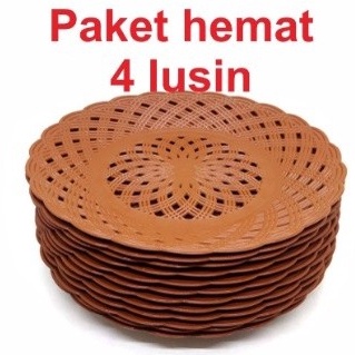 4 lusin Piring anyaman rotan Plastik 4 PCS  piring plastik  piring anyam