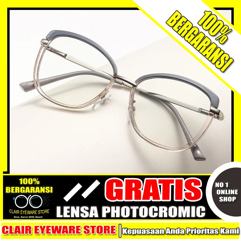 Clair Eyeware CO 63 Optik B Riski Frame Kacamata Cat Eye Lentur Elastis Ringan Blueray Photocromic A