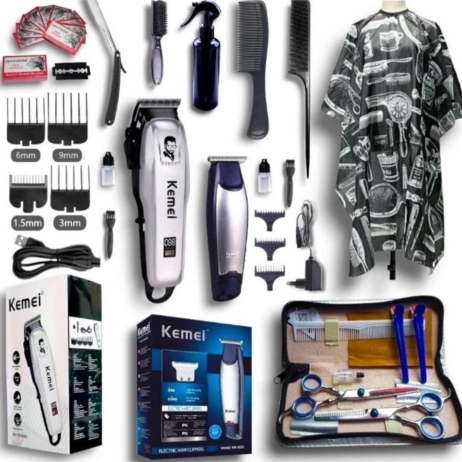 Hadir Promo  COD Paket Alat Cukur Rambut Elektrik Trimmer Clipper Profesional Barbershop Gunting Ram