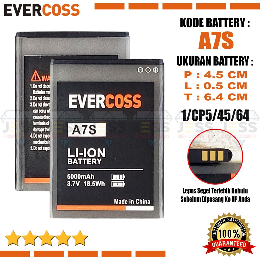 Baterai Battery Original High Quality Evercoss A7S / A7A+ / A7A plus Hp Jadul Ukuran Batre Panjang 4