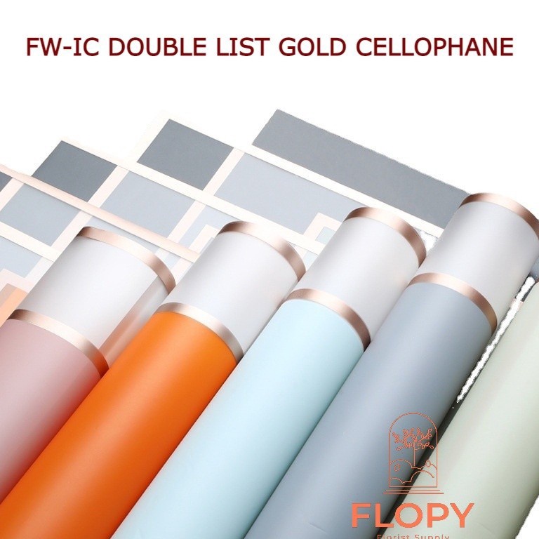 

Harga Termurah 5 pcs FWIC Double List Gold Cellophane kertas bunga tissue bunga FWIC