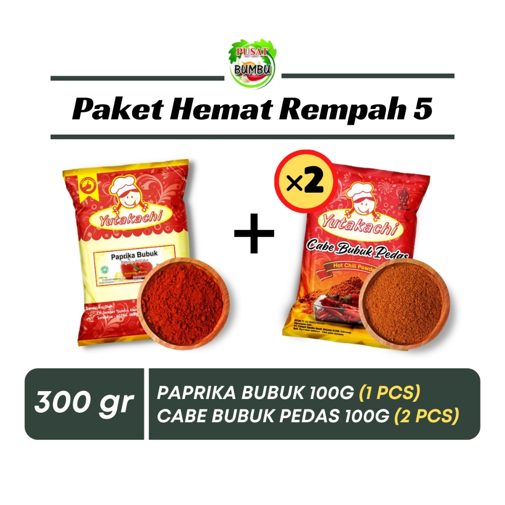 

PAKET HEMAT BUMBU REMPAH YUTAKACHI / Paprika Bubuk (1pcs) + Cabe Bubuk Pedas (2pcs)