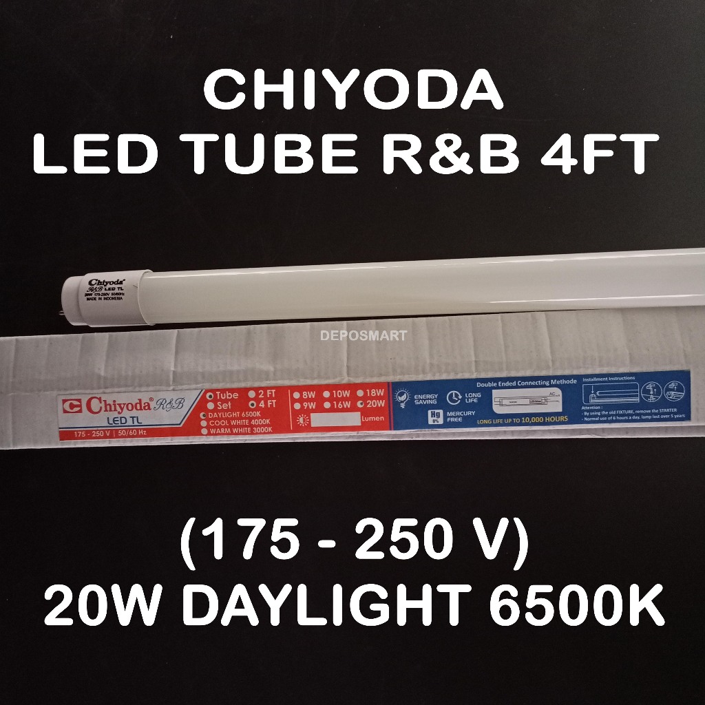 LAMPU LED TL CHIYODA 20W PUTIH Tube R&B 4FT (175V-250V) 20W Chiyoda PUTIH 7000K