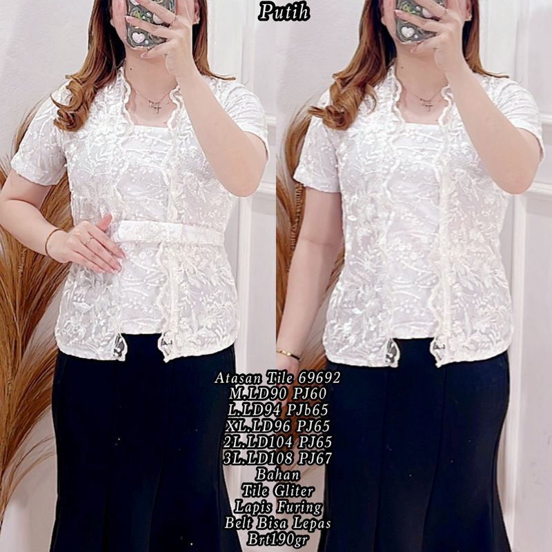 Atasan putih tile 69692/atasan brokat jumbo/blouse putih jumbo