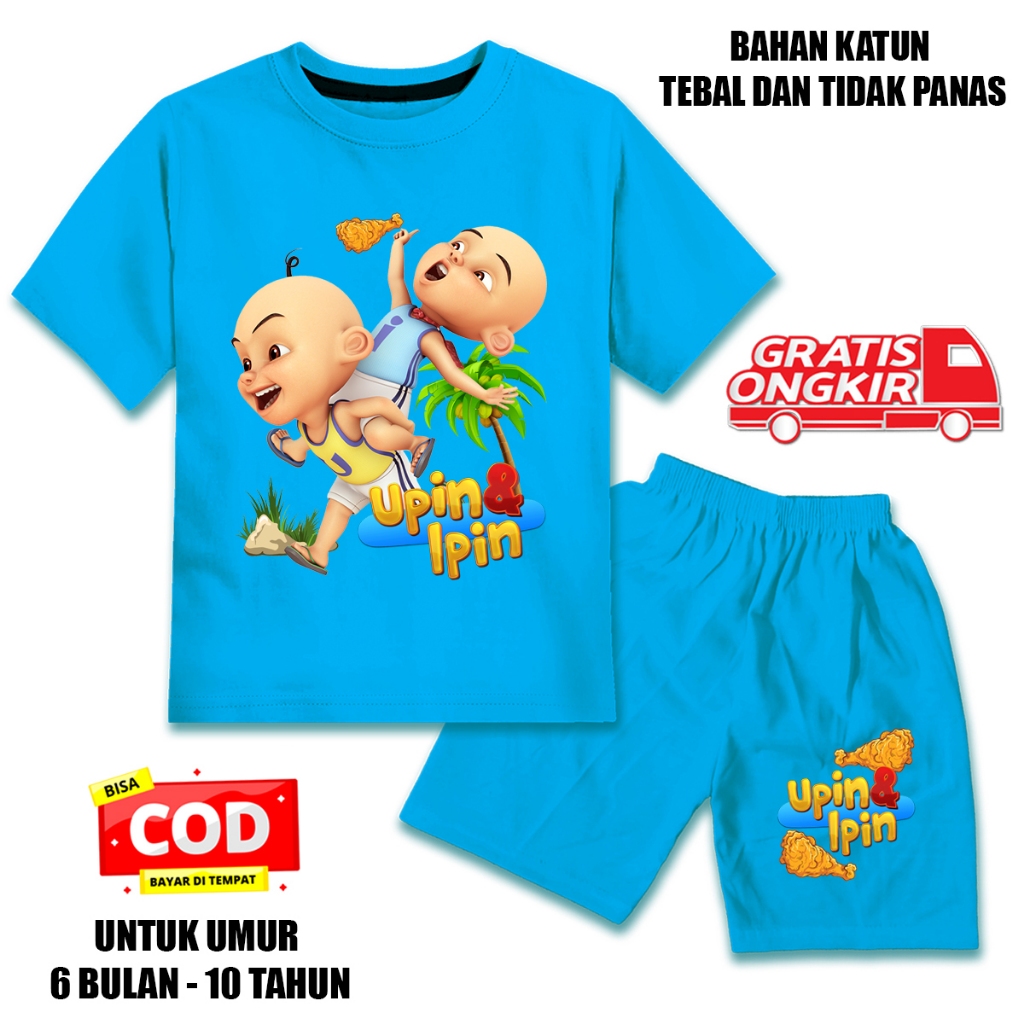 Pokkio - Baju kaos anak setelan lengan pendek umur 6 bulan - 10 tahun katun upin ipin ayam goreng