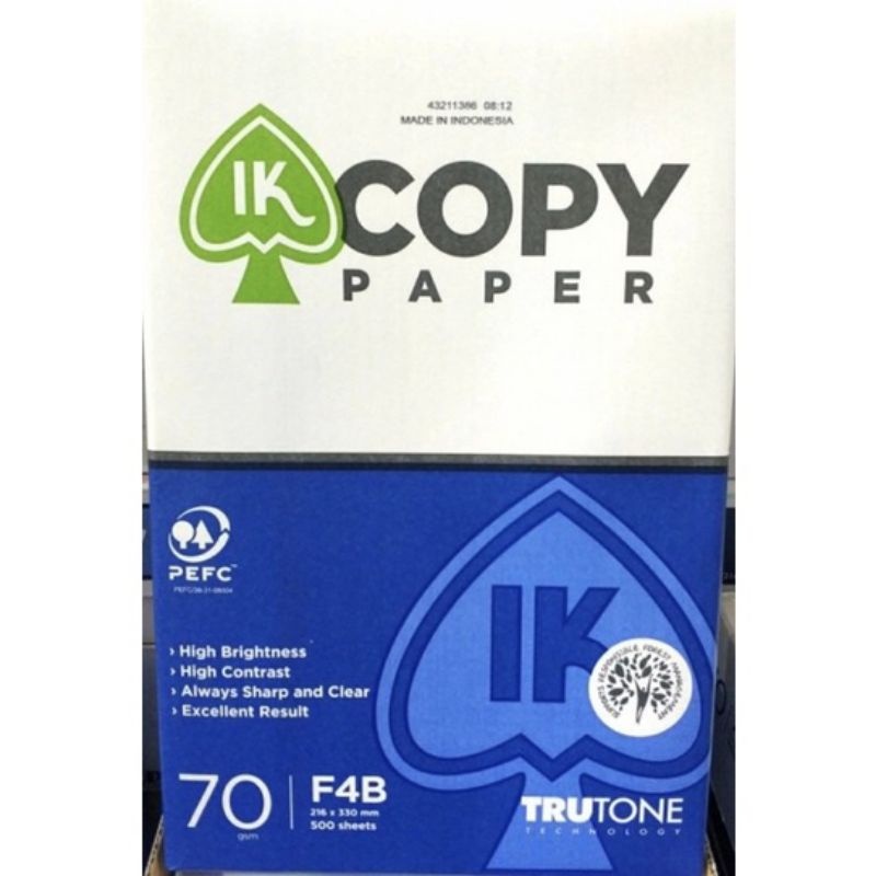 

Kertas Hvs F4B 70 GSM - Ik Copy Paper (1rim) 500 Lembar / Kertas Fotocopy / Kertas Print / Original