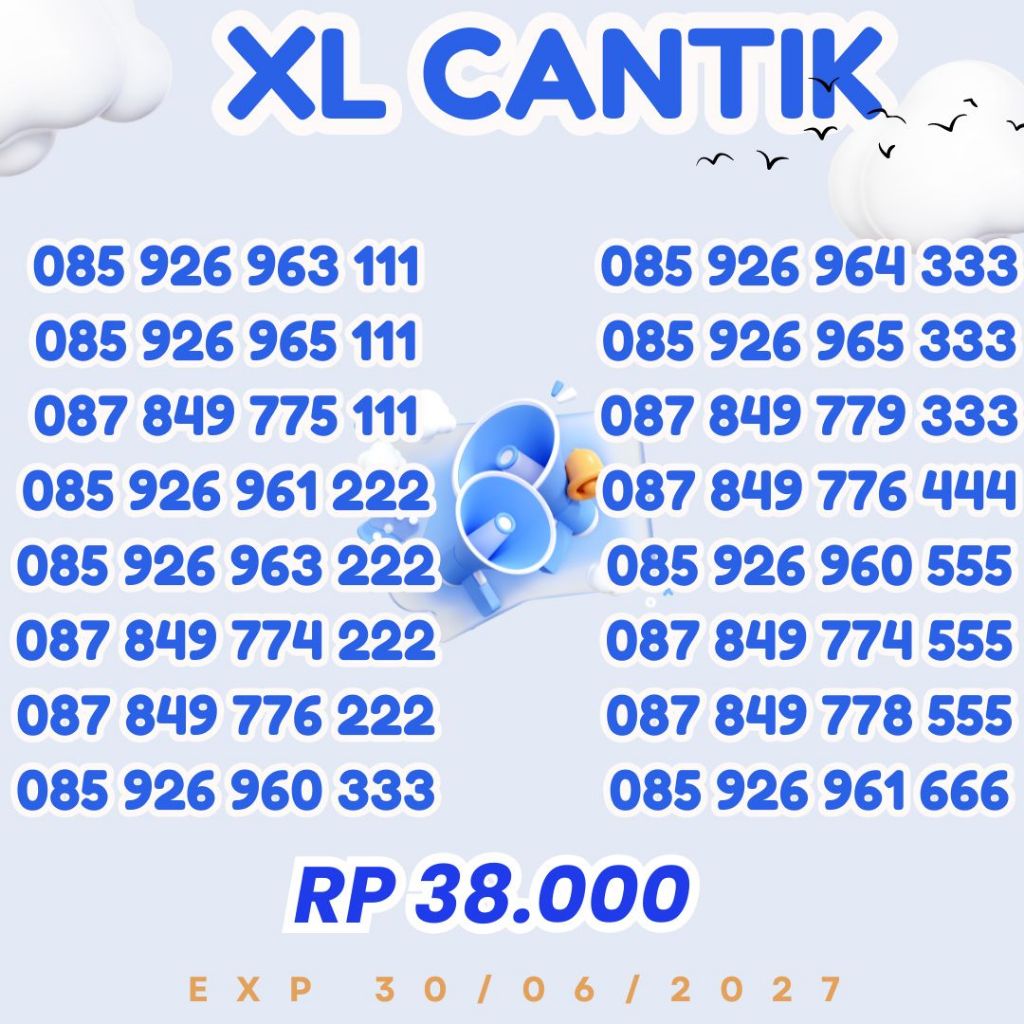 Kartu Nomor Cantik XL ekor triple harga 38ribu