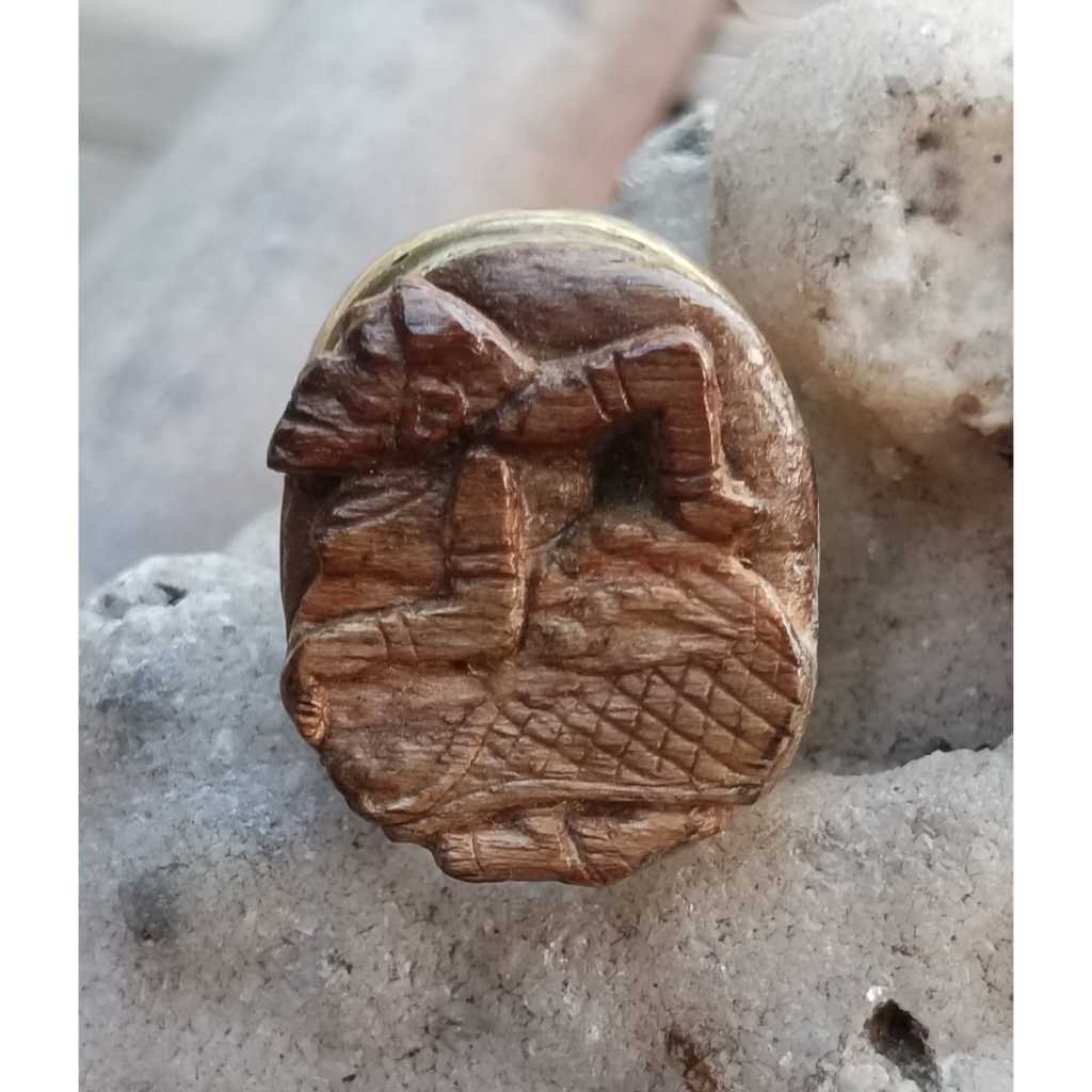 Natural Kayu Jati Kluwih Ukir Semar Top Detail Ring Koin Gold HM