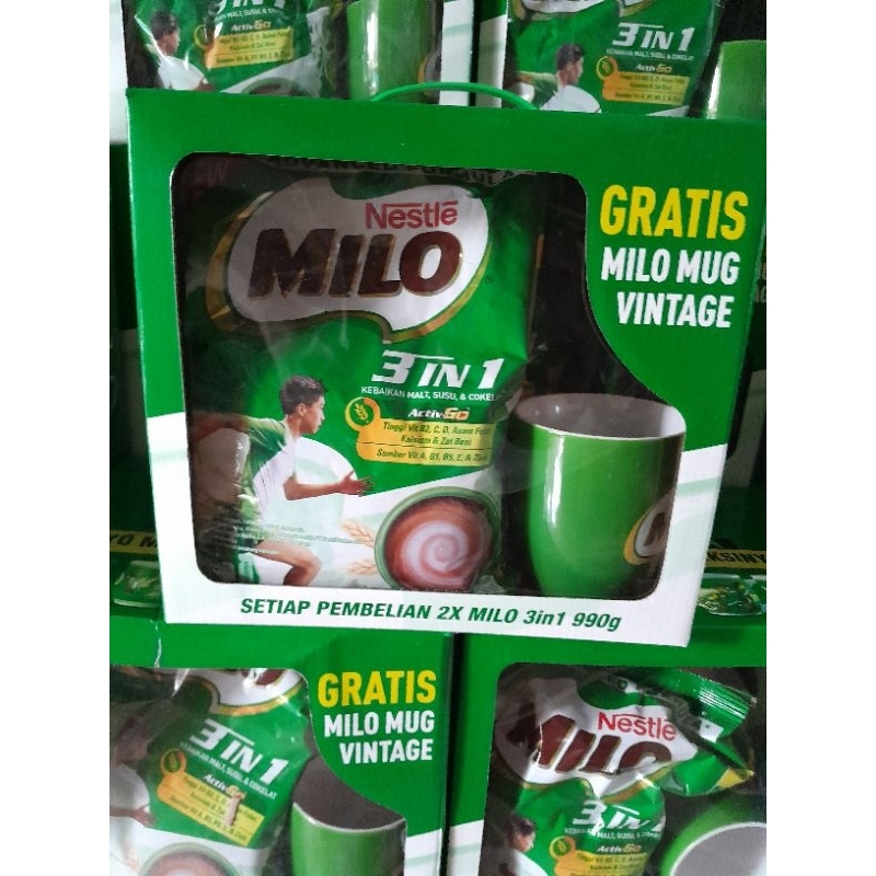 

Milo Active Go 3in1 Susu Bubuk Coklat 2 x 990g (twinpack) + Bonus Mug Vintage