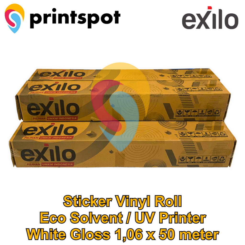 

EXILO Sticker Vinyl Roll Indoor Outdoor Digital Print Inkjet Eco Solvent UV Stiker White Gloss Panjang 50 m Lebar 1.06 m