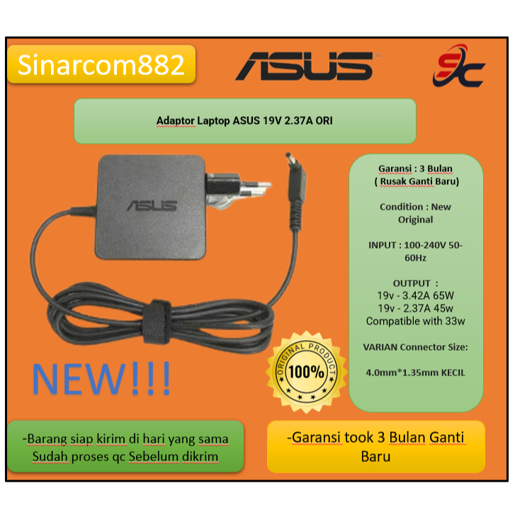 Adaptor Laptop ASUS 19V 2.37A ORI
