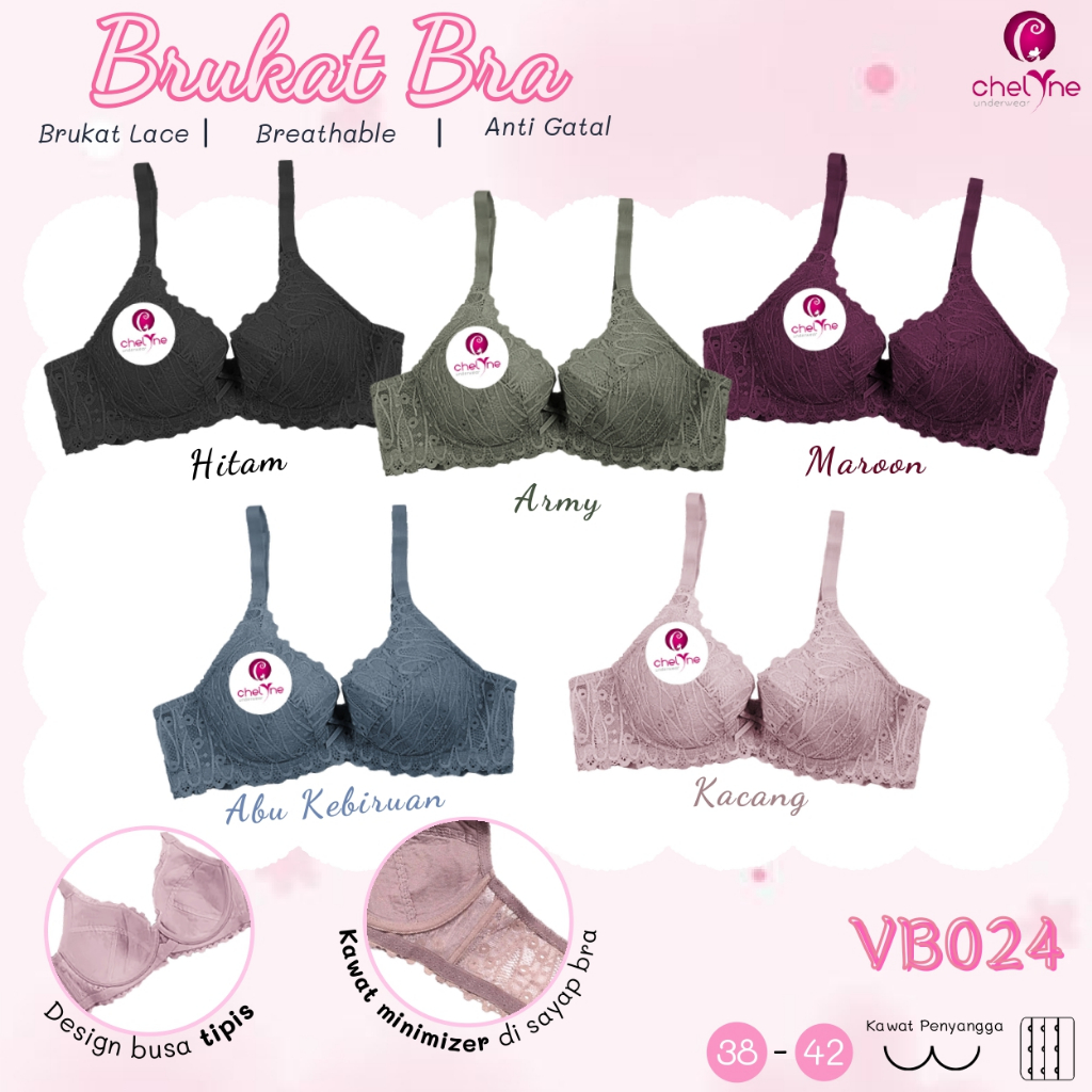 BR E34 BRA / BH Kawat Spon tipis full brokat bahan lembut Ukuran 38-42 Belakang kait 3