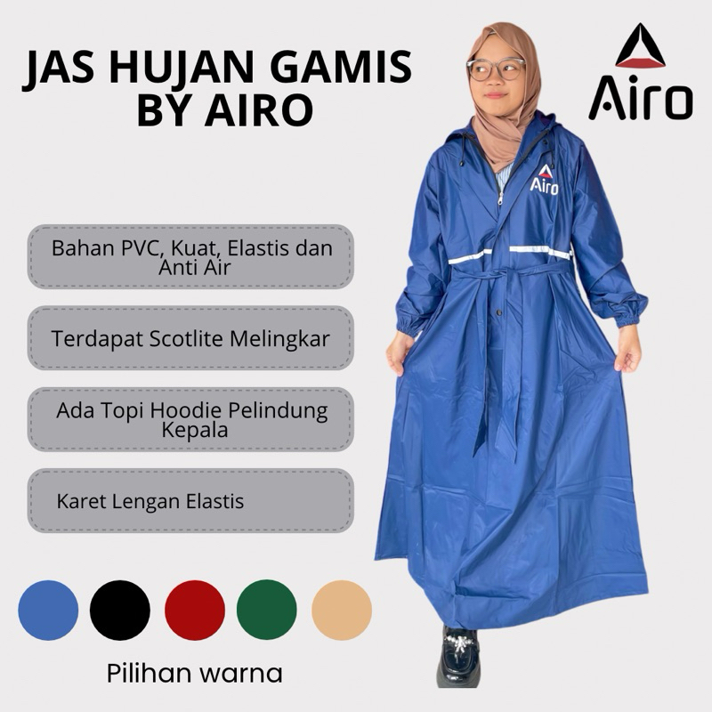 AIRO - Jas Hujan Gamis Wanita Muslimah Mantel Jubah Cewe Dewasa