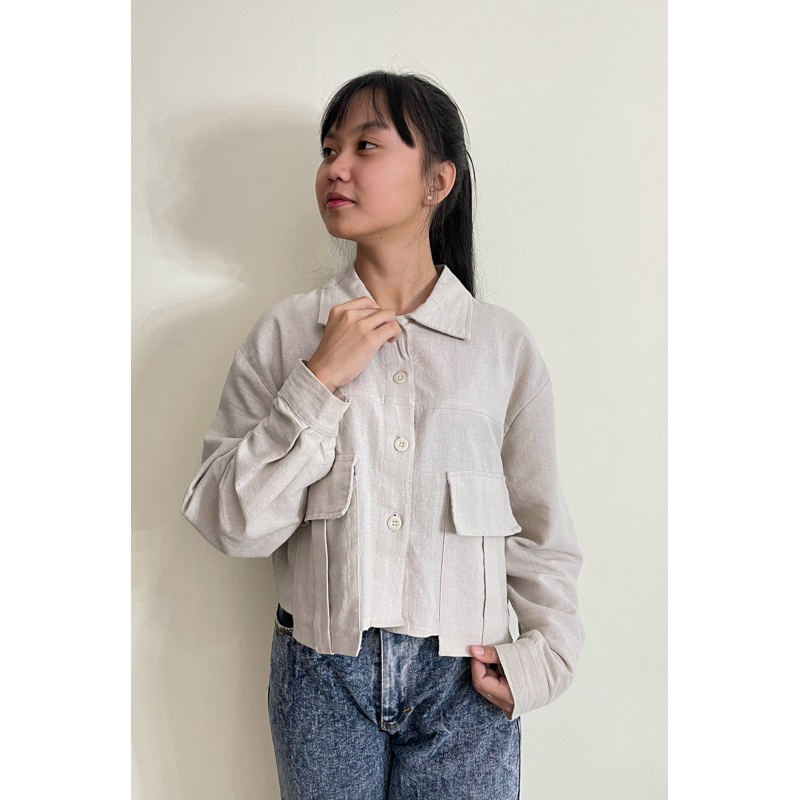 CROP TOP HELZY KEMEJA LINEN / KEMEJA BROKAT / KEMEJA BORDIR / ATASAN WANITA IMPORT / ATASAN HIJAB FR