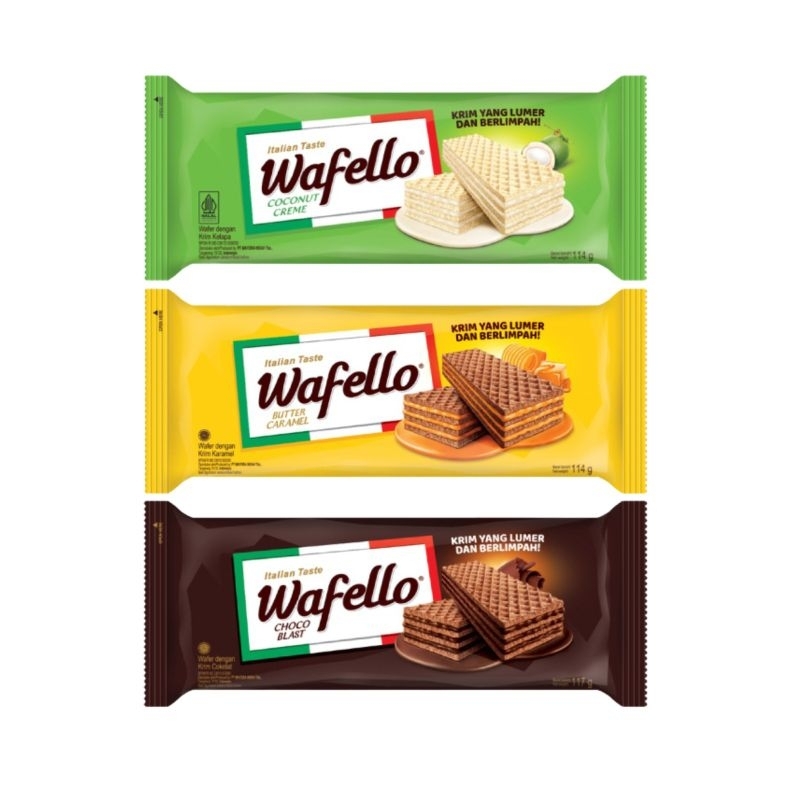 

Roma Wafello 114gr Wafer Italian Taste Rasa Coklat Butter Caramel Coconut