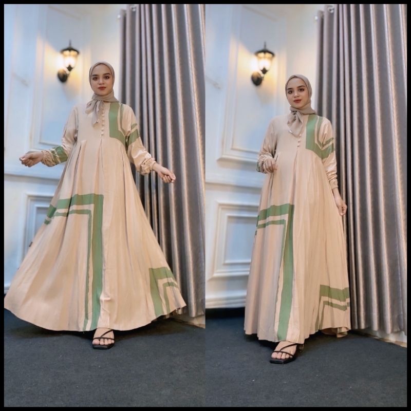 ENITASAND Gamis Twill Ori Premium Krem Motif Garis