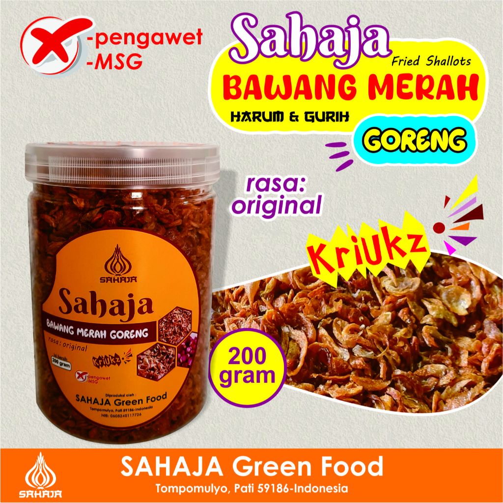 

Bawang Merah Goreng (200 gram) Rasa Original Sahaja Fried Shallot Harum Kriukz