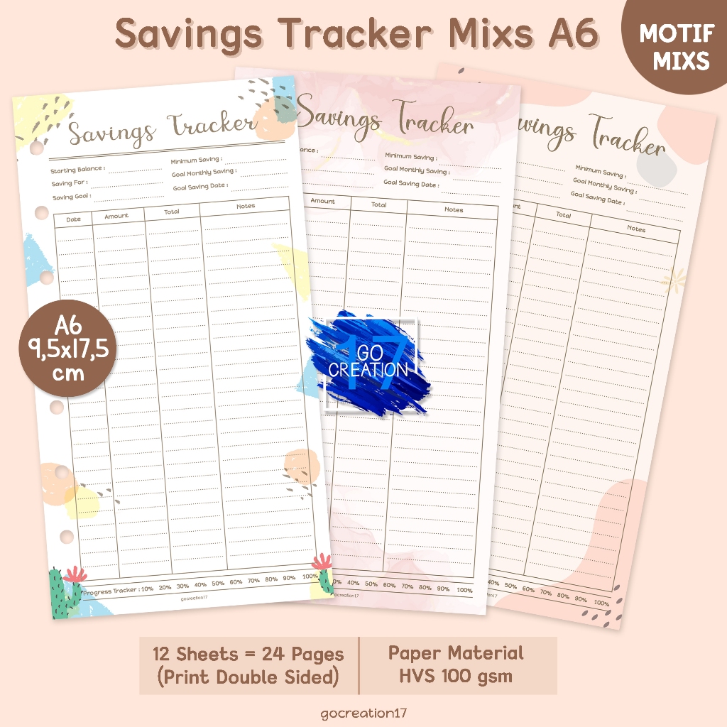 

Buku Planner Refill Kertas Saving Tracker Motif Premium A6