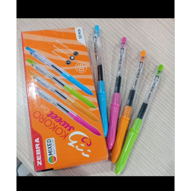 

12 PC PULPEN GELL ZEBRA KOKORO SWEET GEL/ BOLPOINT KOKORO 0,5MM PULPEN CETEK MEREK KOKORO / PULPEN GEL KOKORO