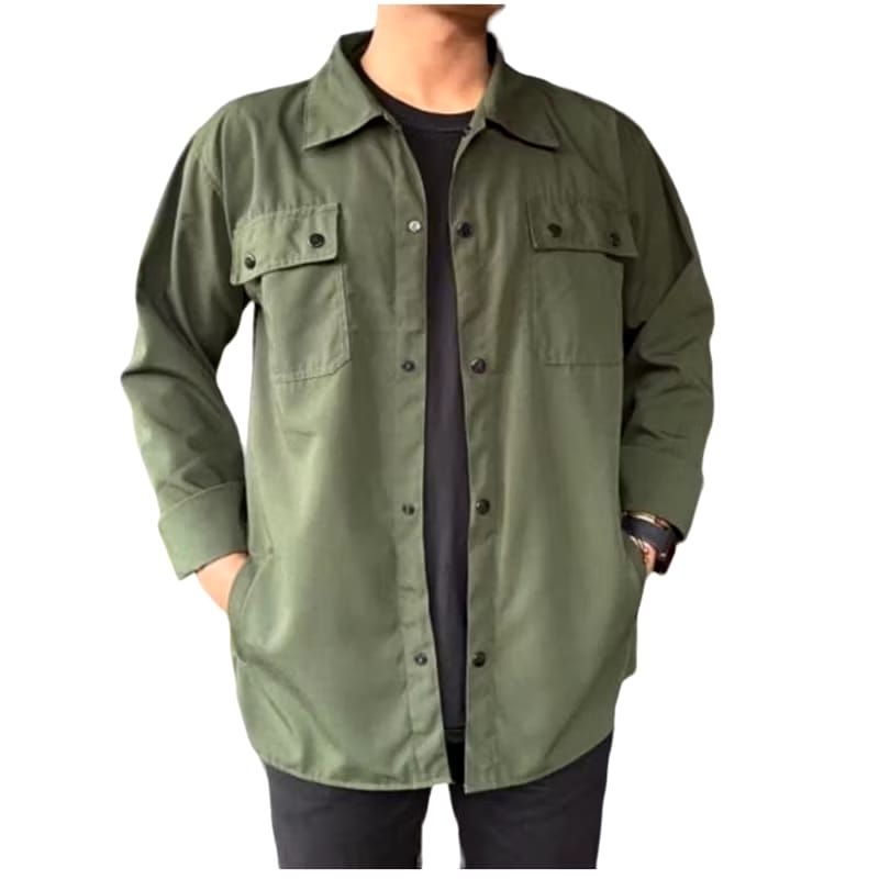Preloved byzainaaa - kemeja outer semi parka pria/wanita warna hijau army size M preloved
