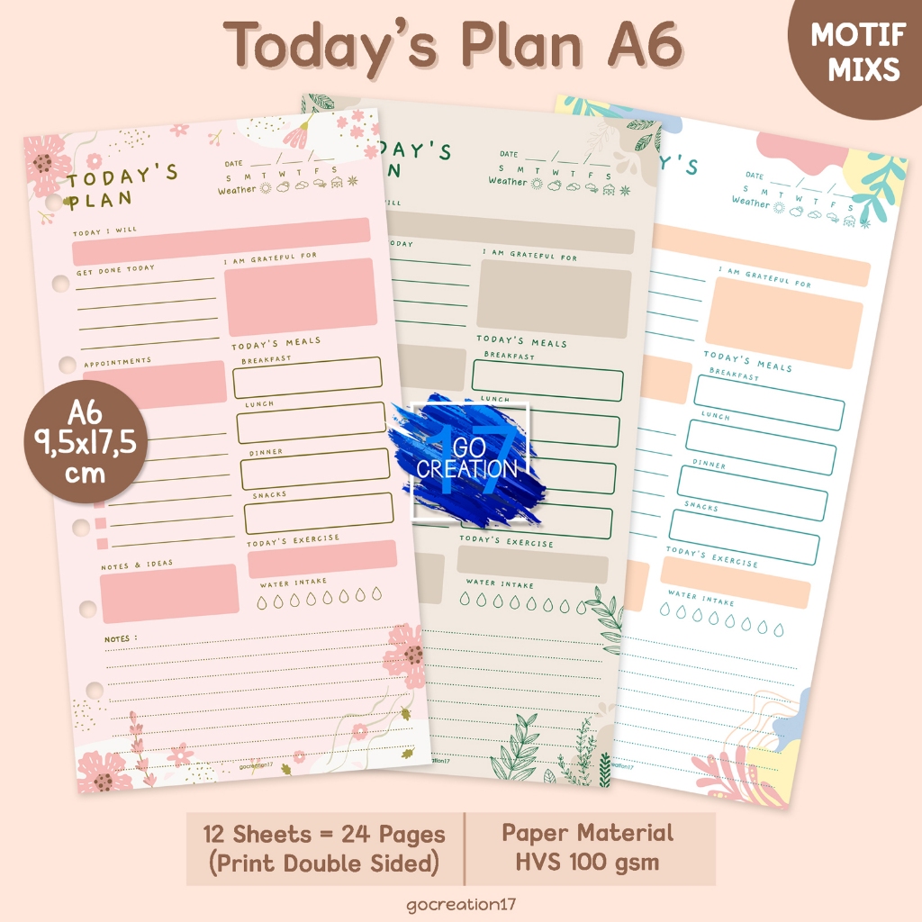 

Buku Planner Refill Kertas Binder Today's Plan Motif Premium A6